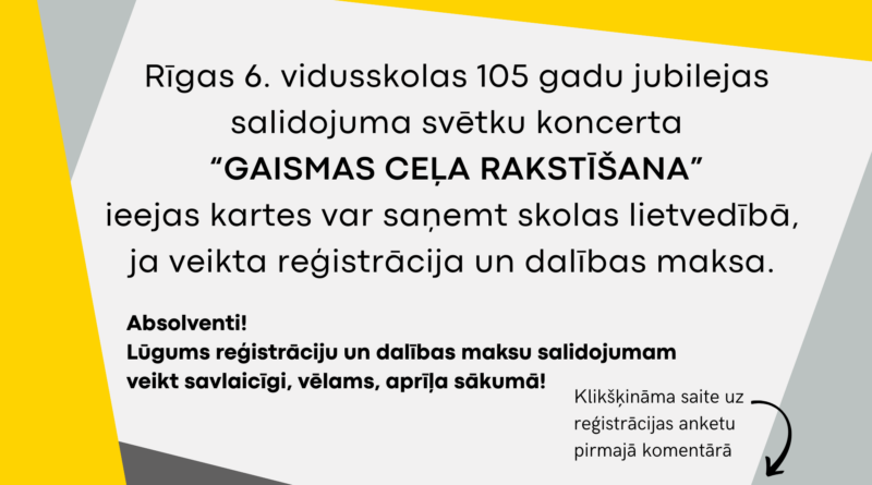Notiks Rīgas 6. vidusskolas absolventu salidojums Notiks Rīgas 6. vidusskolas absolventu salidojums